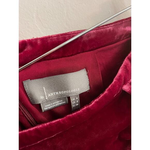 Anthropologie Skirt 2 Montie Crushed Velvet Mini Ruched Festival Grunge Burgundy - Picture 6 of 8